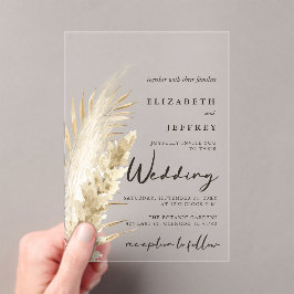 Rustic Neutral Earthy Boho Pampas Grass Wedding Acryl Uitnodigingen