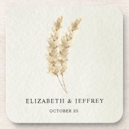 Rustic Neutral Earthy Boho Pampas Grass Wedding Bier Onderzetter