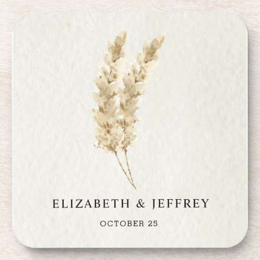 Rustic Neutral Earthy Boho Pampas Grass Wedding Bier Onderzetter (Voorkant)