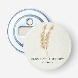 Rustic Neutral Earthy Boho Pampas Grass Wedding Button Flesopener