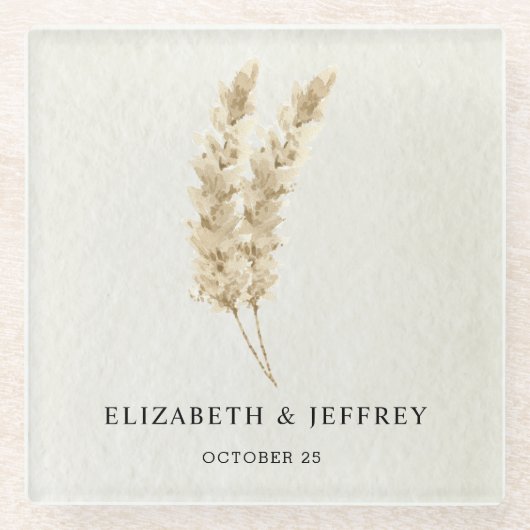 Rustic Neutral Earthy Boho Pampas Grass Wedding Glazen Onderzetter (Voorkant)