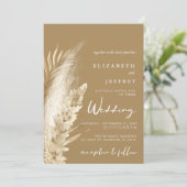 Rustic Neutral Earthy Boho Pampas Grass Wedding Kaart (Staand voorkant)