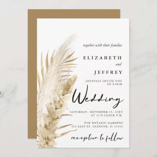 Rustic Neutral Earthy Boho Pampas Grass Wedding Kaart (Voorkant / Achterkant)