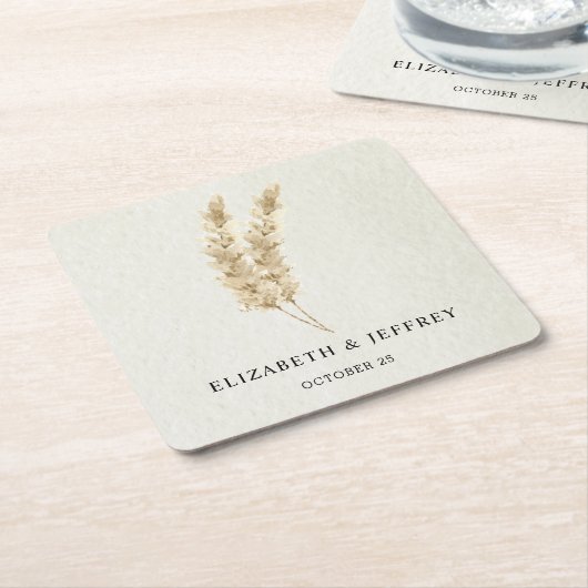 Rustic Neutral Earthy Boho Pampas Grass Wedding Kartonnen Onderzetters (Schuin)