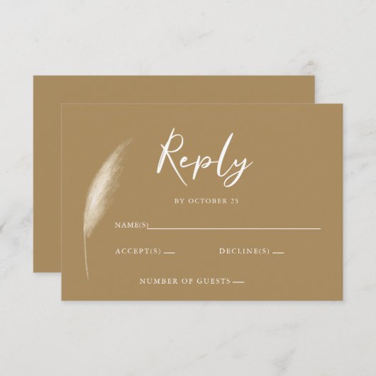 Rustic Neutral Earthy Boho Pampas Grass Wedding RSVP Kaartje (Voorkant / Achterkant)