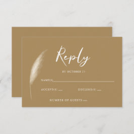 Rustic Neutral Earthy Boho Pampas Grass Wedding RSVP Kaartje