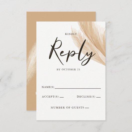 Rustic Neutral Earthy Boho Pampas Grass Wedding RSVP Kaartje (Voorkant / Achterkant)