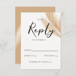 Rustic Neutral Earthy Boho Pampas Grass Wedding RSVP Kaartje