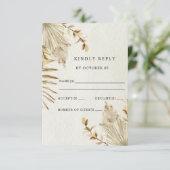 Rustic Neutral Earthy Boho Pampas Grass Wedding RSVP Kaartje (Staand voorkant)