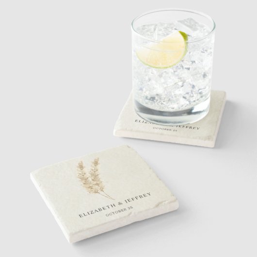 Rustic Neutral Earthy Boho Pampas Grass Wedding Stenen Onderzetter (Zijkant)