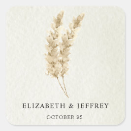 Rustic Neutral Earthy Boho Pampas Grass Wedding Vierkante Sticker