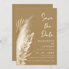 Rustic Neutral Earthy Boho Pampas Save the Date Aankondiging