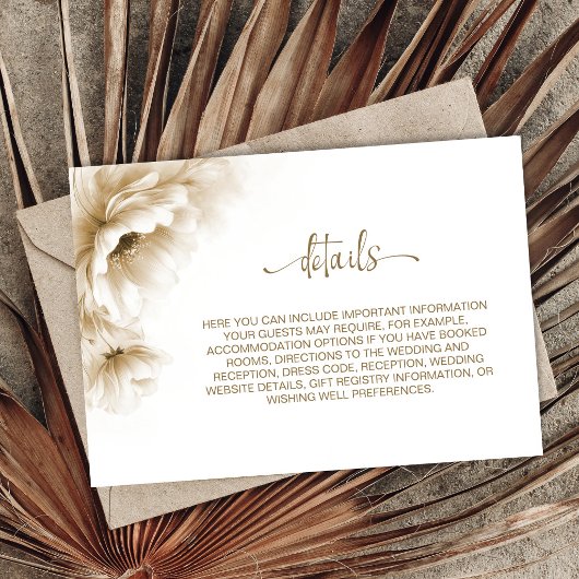 Rustic Neutral Floral Wedding Details Informatiekaartje