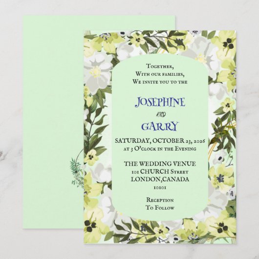 Rustic Neutral Floral Wedding Invitation Kaart (Voorkant / Achterkant)