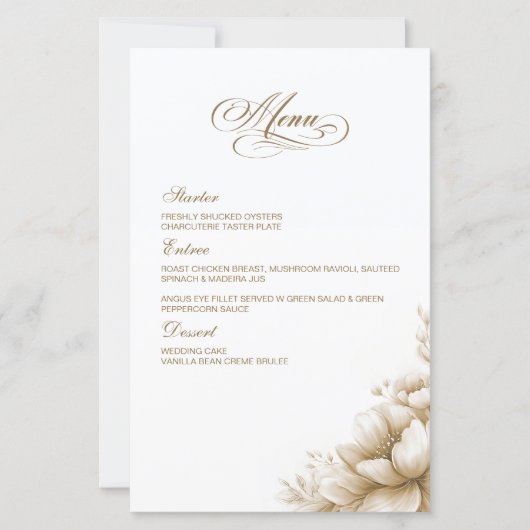 Rustic Neutral Floral Wedding Menu (Voorkant)