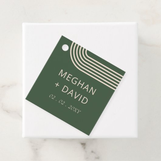 Rustic Neutral Green Arched Modern Wedding Bedankjes Labels (In situ)