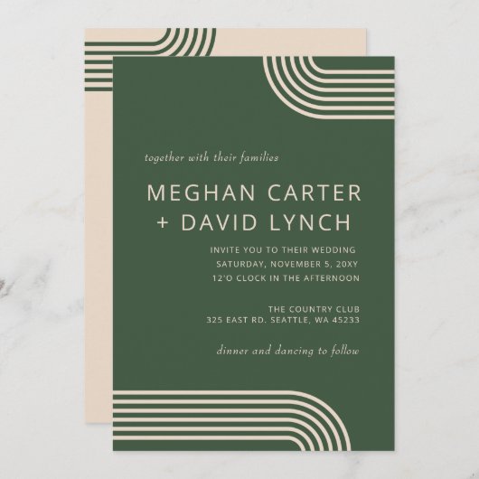 Rustic Neutral Green Arched Modern Wedding Kaart (Voorkant / Achterkant)