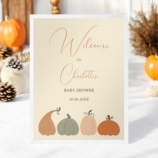 Rustic Neutral Herfst Pompoen Baby shower Welkom Poster