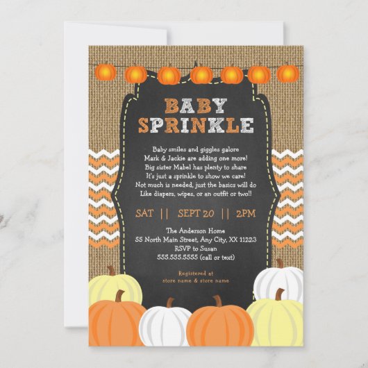 Rustic Neutral Pumpkin baby sprinkle uitnodiging (Voorkant)