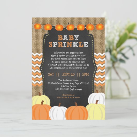 Rustic Neutral Pumpkin baby sprinkle uitnodiging (Staand voorkant)
