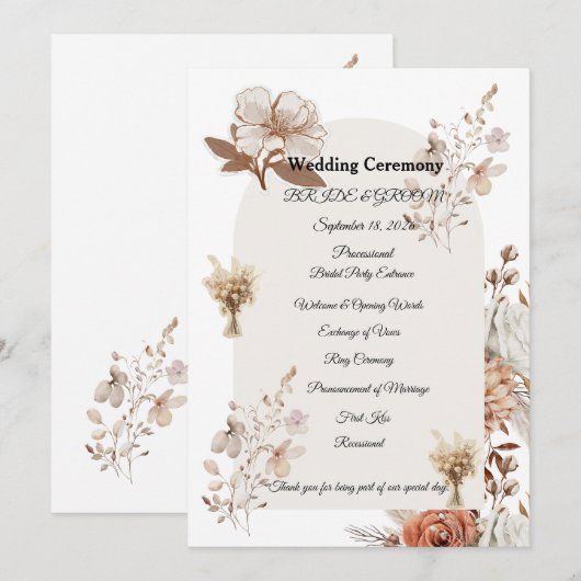 Rustic Neutral Wedding Program Programmakaart (Voorkant / Achterkant)