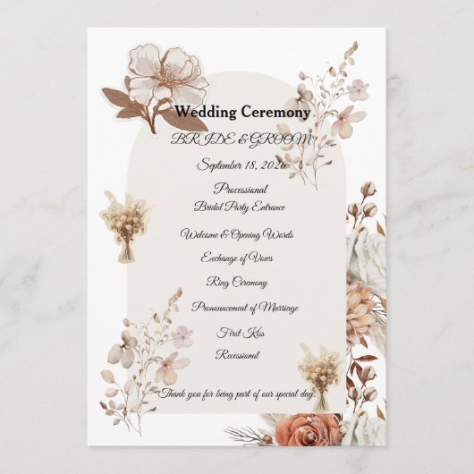 Rustic Neutral Wedding Program Programmakaart (Voorkant)
