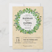Rustic Neutral Wedding WreatCustom Invitation Kaart (Voorkant)
