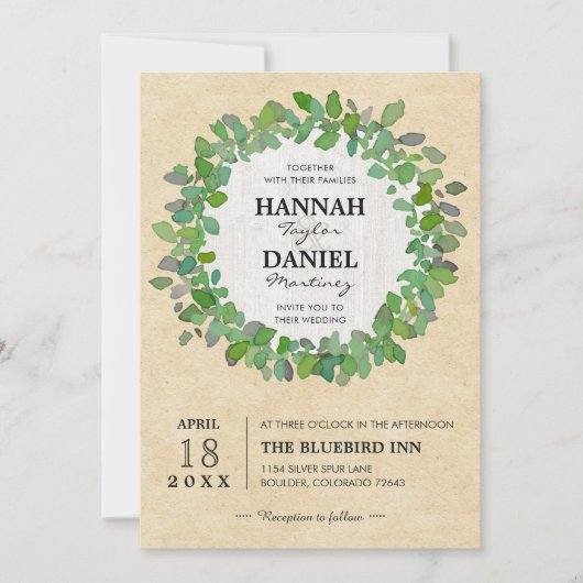 Rustic Neutral Wedding WreatCustom Invitation Kaart (Voorkant)