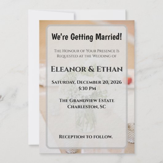 Rustic Neutral White Rose Burlap Mason Jar Wedding Kaart (Voorkant)