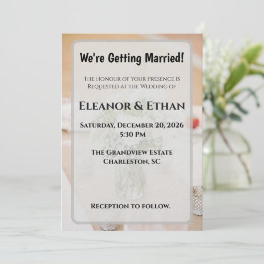 Rustic Neutral White Rose Burlap Mason Jar Wedding Kaart (Staand voorkant)