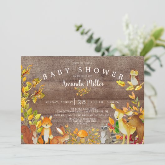 Rustic Neutral Woodland Forest Animals Baby shower Kaart (Staand voorkant)