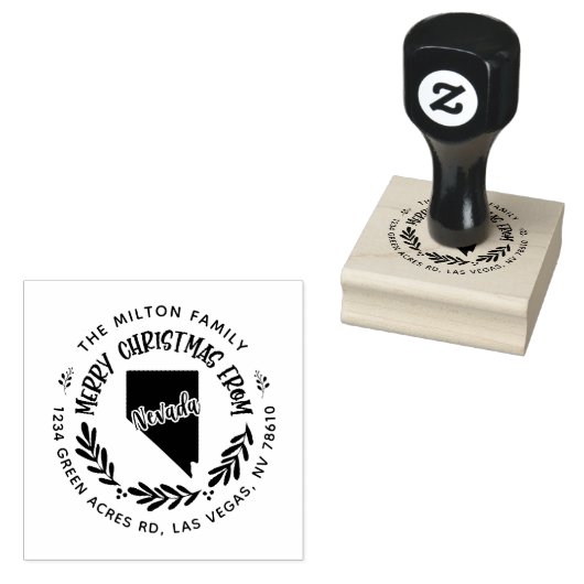 rustic nevada merry kerst return address rubberstempel (Gestempeld)