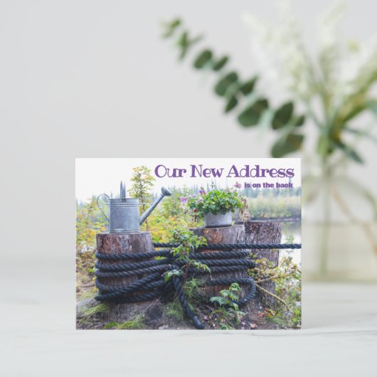 Rustic New Address Announcement Rope Watering Can Briefkaart (Staand voorkant)