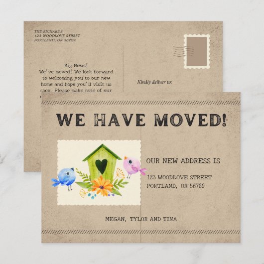 Rustic New Address Verhuisaankondiging Briefkaart (Voorkant / Achterkant)