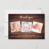 Rustic New Baby 3 Foto County Wood Baby shower Bedankkaart (Voorkant)