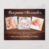 Rustic New Baby 3 Foto geboorteaankondiging Y Briefkaart (Voorkant)
