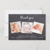 Rustic New Baby Chalkboard 3 Foto Baby shower Bedankkaart (Voorkant)