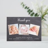 Rustic New Baby Chalkboard 3 Foto Baby shower Bedankkaart (Staand voorkant)