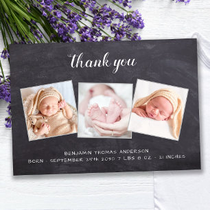 Rustic New Baby Chalkboard 3 Foto Baby shower Bedankkaart