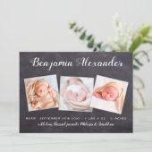 Rustic New Baby Chalkboard 3 Fotogeboorte Aankondiging (Staand voorkant)