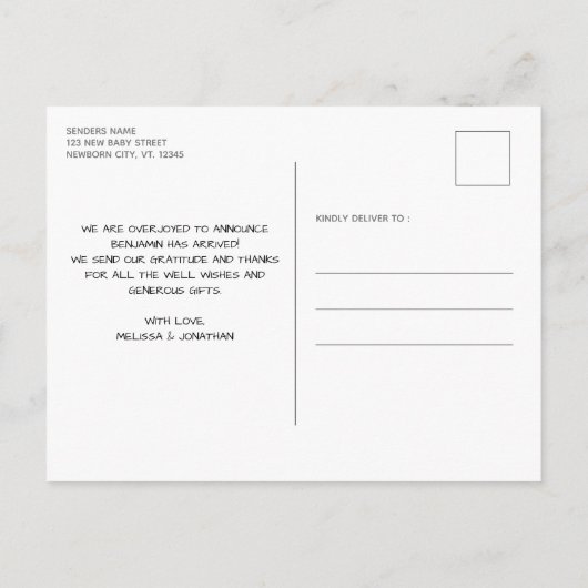 Rustic New Baby Chalkboard 3 Fotogeboorte Aankondigingskaart (Achterkant)