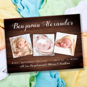 Rustic New Baby Country Wood 3 Foto geboorte Aankondiging