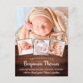 Rustic New Baby Custom 4 Foto geboorteaankondiging Briefkaart (Voorkant)