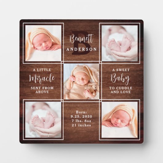 Rustic New Baby op maat 5 Foto Collage Fotoplaat (Voorkant)