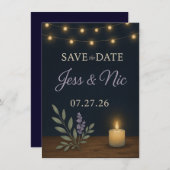 Rustic Night Glow Save the Date Card – Flat Card (Voorkant / Achterkant)