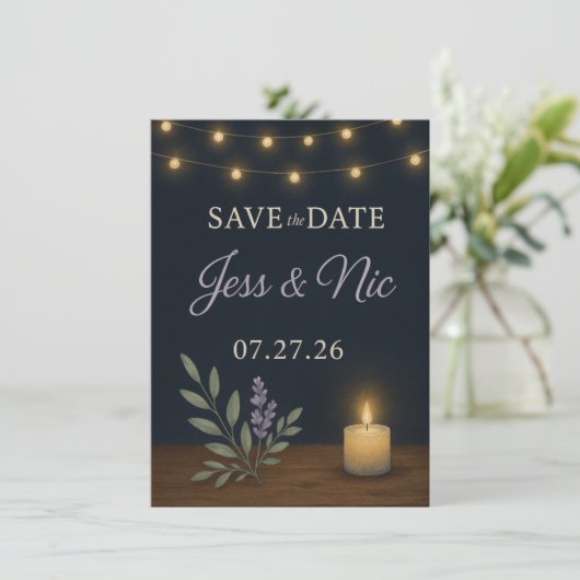Rustic Night Glow Save the Date Card – Flat Card (Staand voorkant)