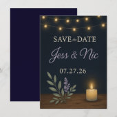 Rustic Night Glow Save the Date Kaart – Platte Kaa (Voorkant / Achterkant)
