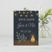 Rustic Night Glow Save the Date Kaart – Platte Kaa (Staand voorkant)