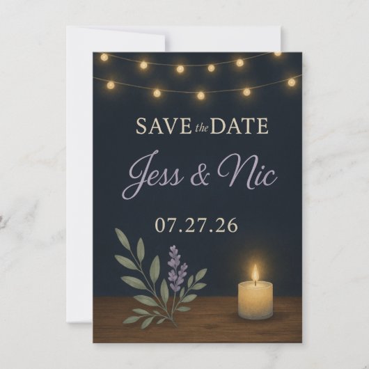 Rustic Night Glow Save the Date Kaart – Platte Kaa (Voorkant)
