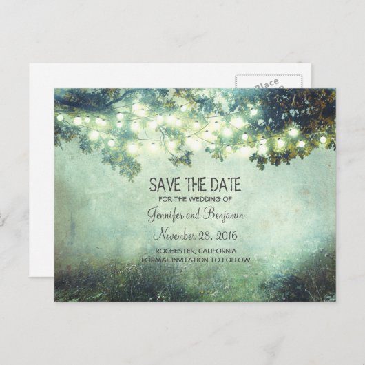 Rustic Night Lights Branches Bewaar de datum Aankondigingskaart (Voorkant / Achterkant)